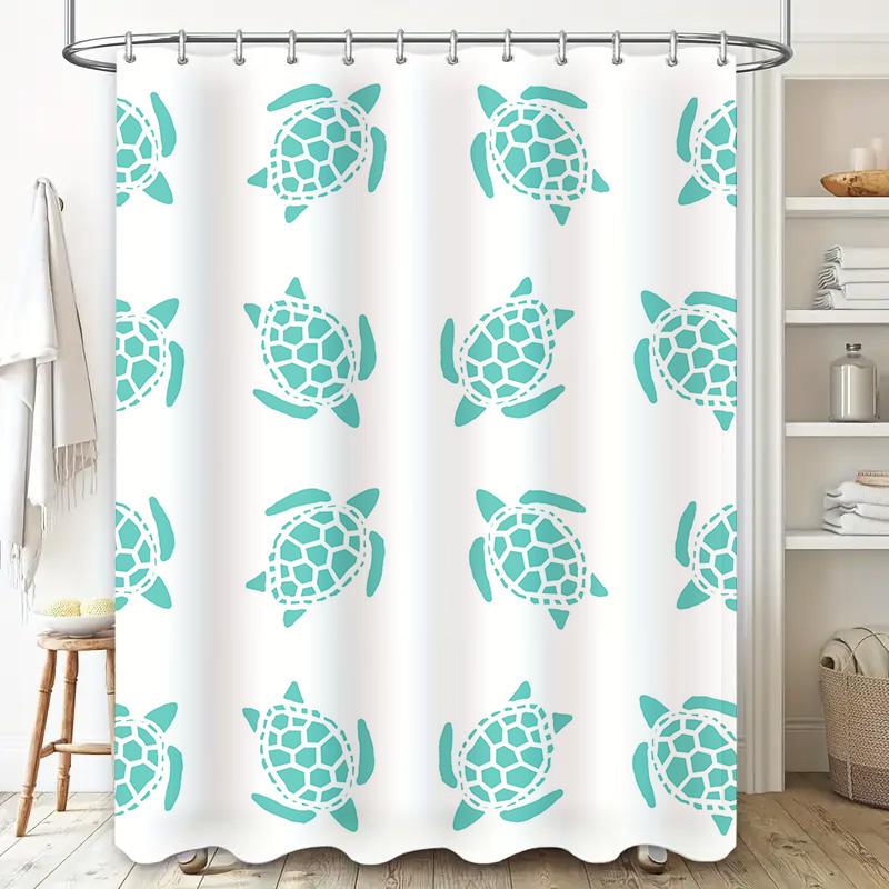 Bath Shower Curtain Decorative Sea Turtle Pattern Waterproof White Polyester Fabric 180x240cm