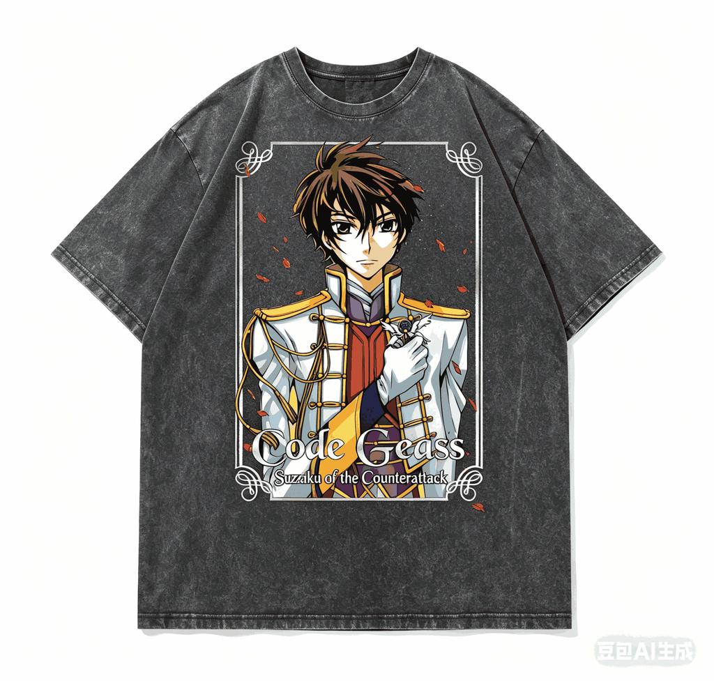 T-shirt lavata Code Geass Abbigliamento personalità Nuovo modello T-shirt anime Abbigliamento per tutto l'anno Coppie Taglie forti Unisex Classico