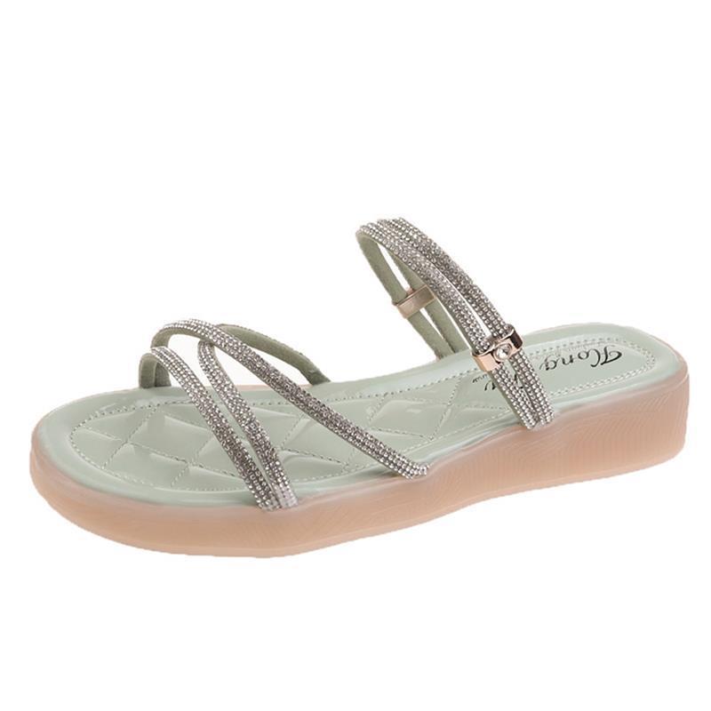 Wearing cool slippers rhinestone fashion 2021 summer new two wear sandals platform muffin height increase Internet celebrity slippers women