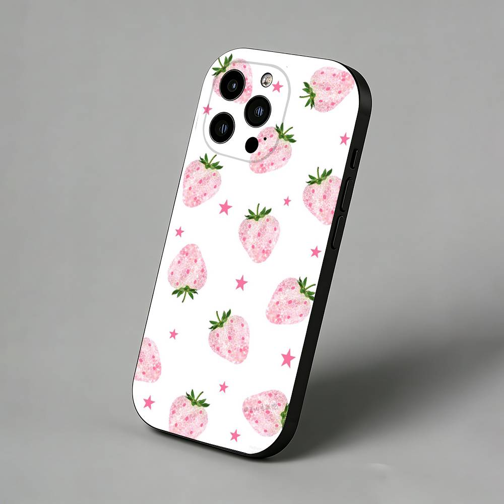 Vollbild-Schutzhülle in Pink-Erdbeer-Optik mit schlanker Rückseite für iPhone 17 Air, 16 Pro Max, 16e, 15 Plus, 14, 13 Mini, 12 und 11