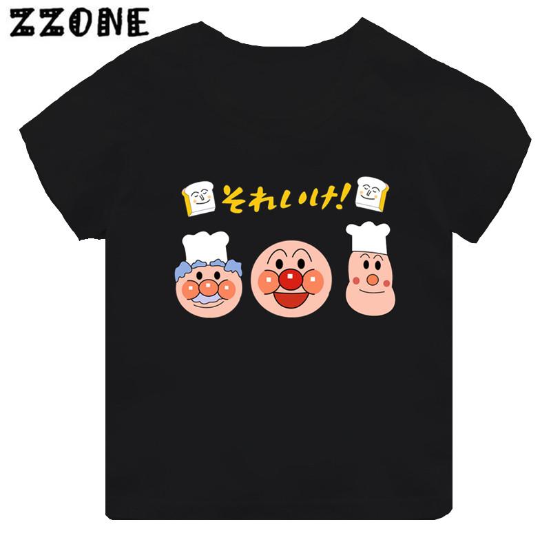 Anpanman och Baikinman Tryck Tecknad Barn T-shirt Roliga Flickkläder Baby Pojkar Svart Kortärmad T-shirt Barn Toppar,TH5254