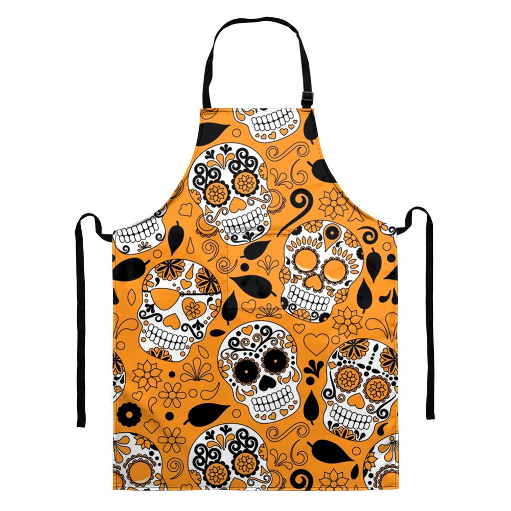 Küche Kochen Backschürze Cartoon-Skelett-Druck Küchenschürze Ärmellose Schürze Herren- und Damen-Haushaltsreinigungswerkzeuge