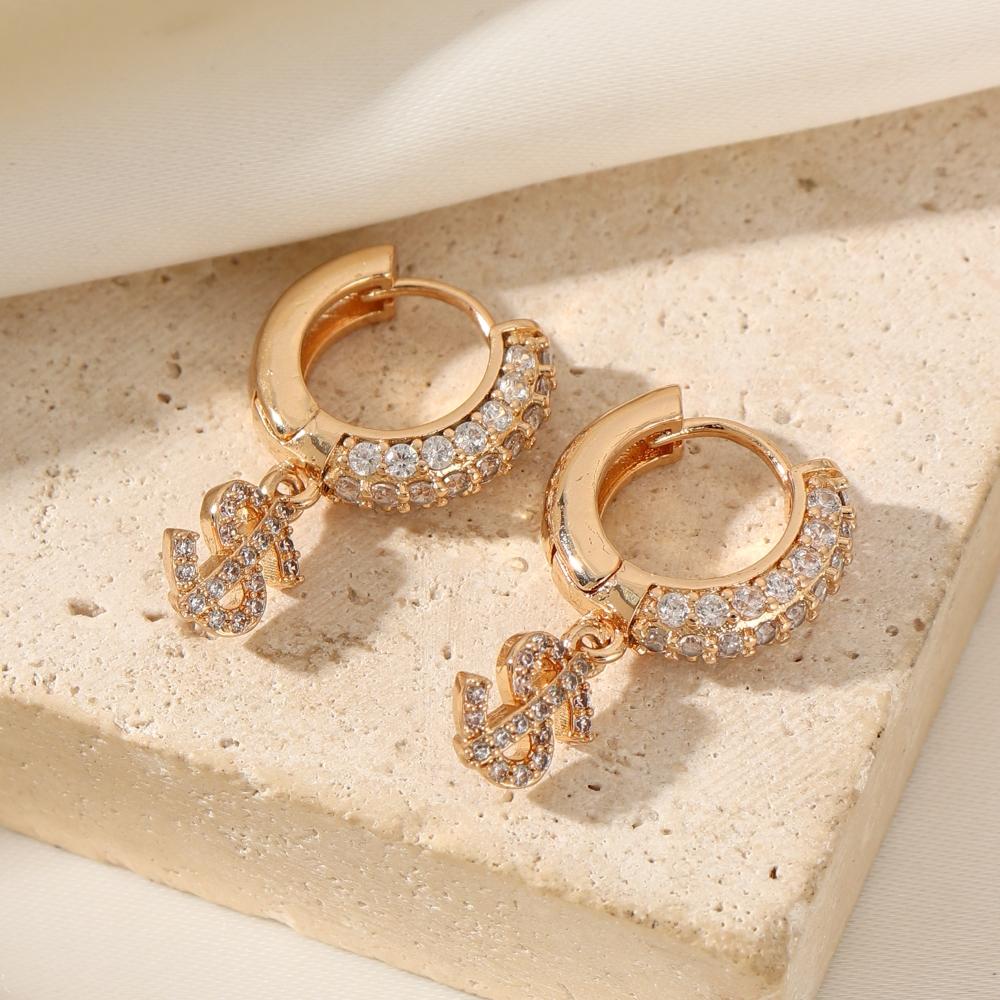 

1 Пара Модні сережки-підвіски у вигляді доларів США для жінок, Ювелірні вироби з кубічного цирконію, Повсякденні аксесуари для весільної вечірки золотий