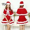 Velvet Festival Clothing Women Christmas Santa Claus Outfit, Cosplay Costume with Dress, Character Suit Hat & Shawl, Xmas Party Mini Sleeveless Dress