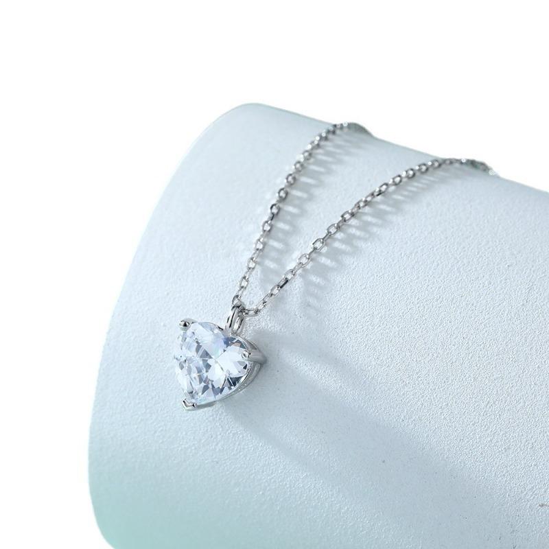 S925 Sterling Silver Love Heart Pendant European and American Simple Heart Zircon Necklace Women's High Sense