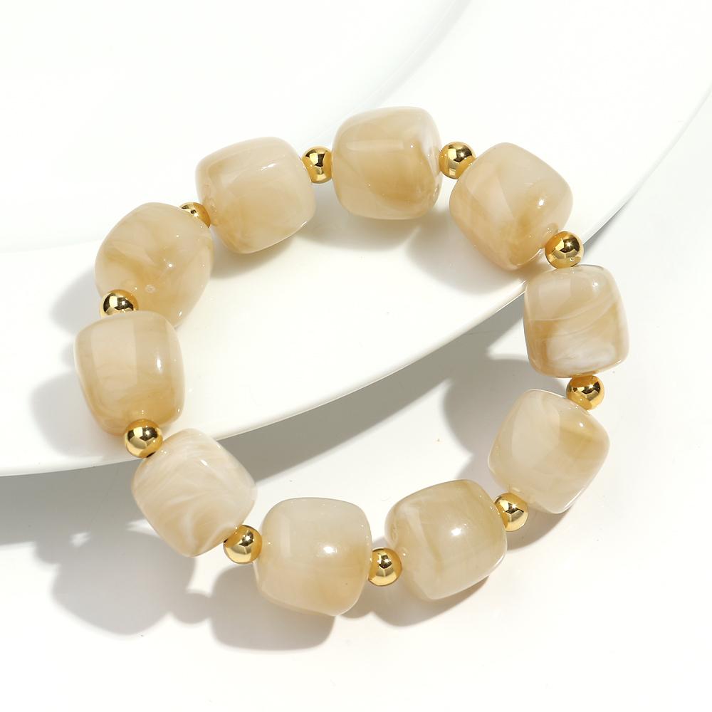 Exaggerated Geometric Beaded Acrylic Elastic Bracelets for Women Men Boho Trendy Square Beads Stack Bangle Retro Jewelry Gift