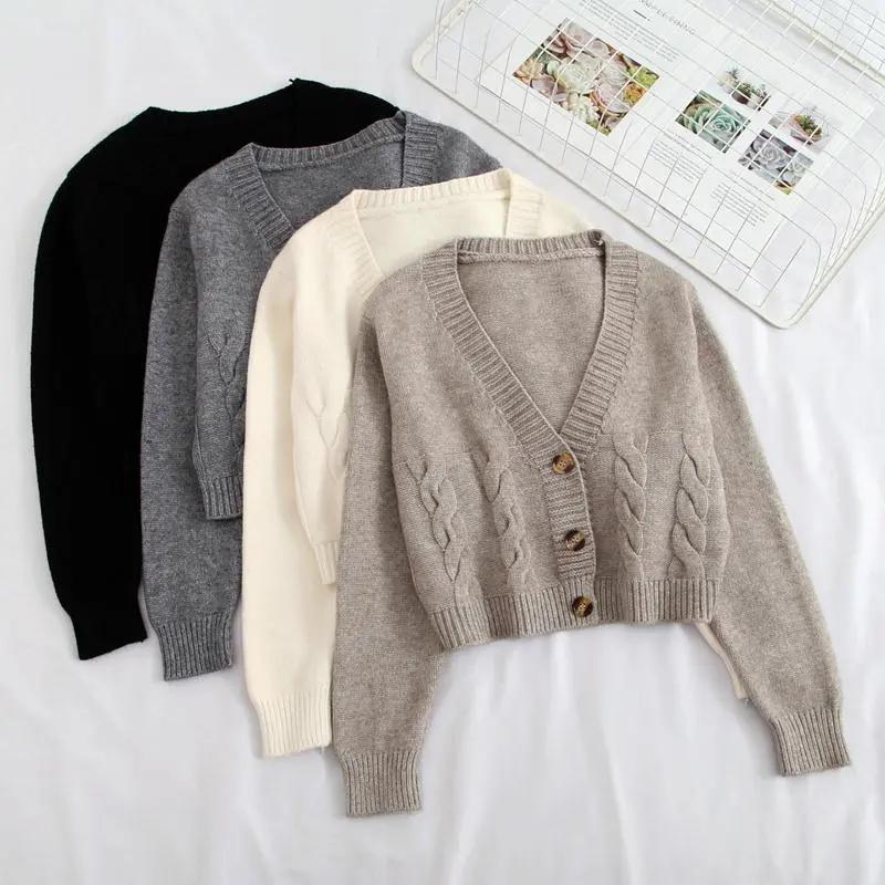 Women's Solid-Color Elegant Short-Length High-Waisted Slimming Sweater Spring Single-Button Knit Cardigan