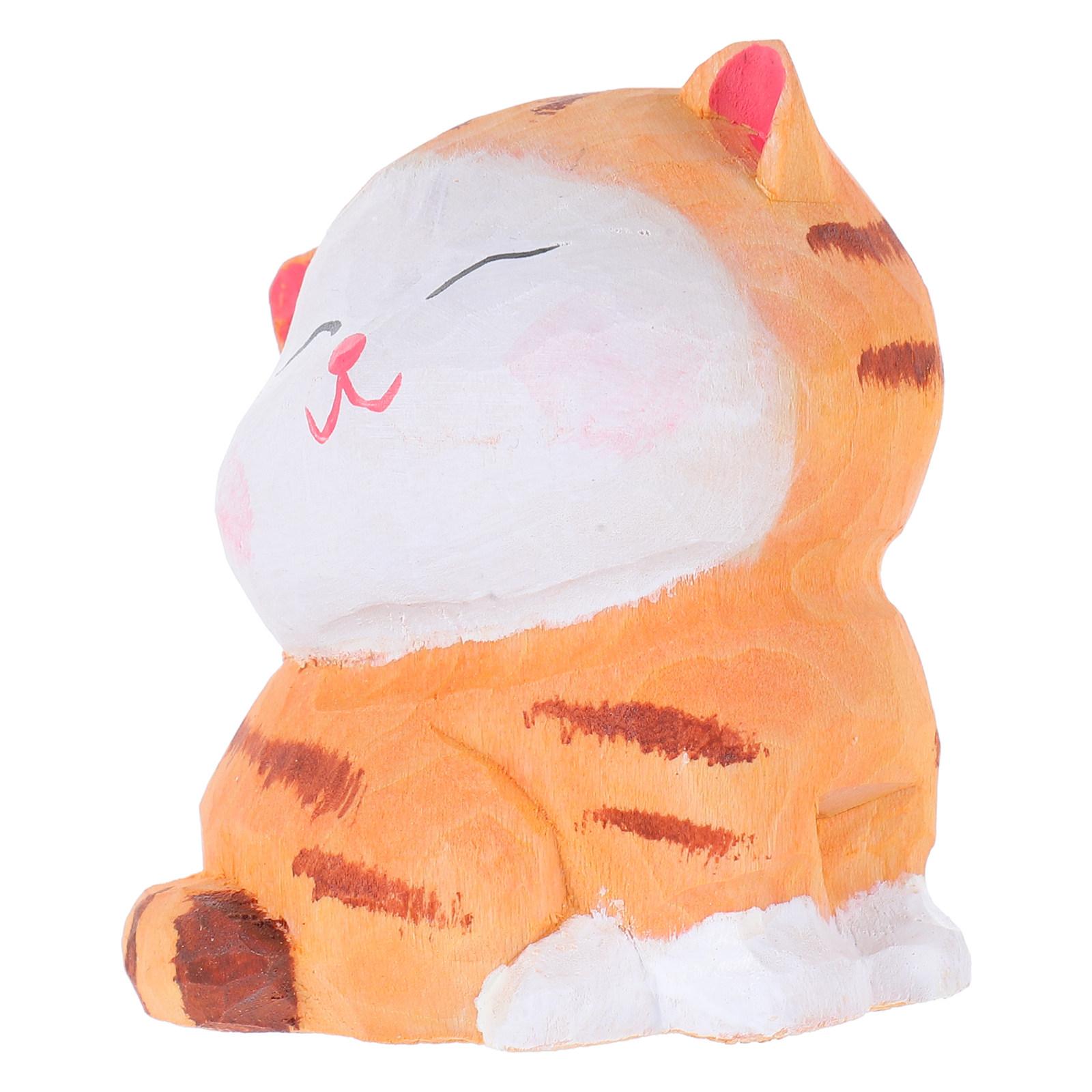 Ручная Резьба по Дереву Скульптура Кошки Милый Котёнок Миниатюра Настольное Украшение Винтажная Резьба по Дереву Статуэтка Кошки Декор для Дома 4.5X4X3.3CM