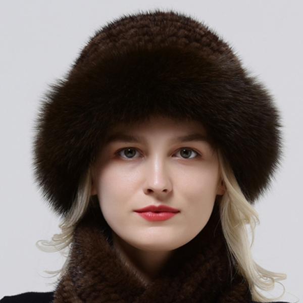 Hot Sale Rex Rabbit Fur Hats Scarf Set Elastic Knitted Winter Hat Women Genuine Warm Fur Caps Luxury Woman Fox Fur Bucket Hat