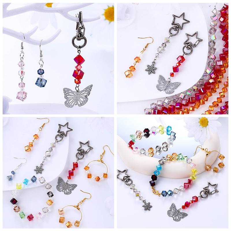 4-8mm Cube Crystal Glass Beads for Jewelry Making Faceted Square Crystal Glass Beads for Bracelet Earring Necklace DIY Craft