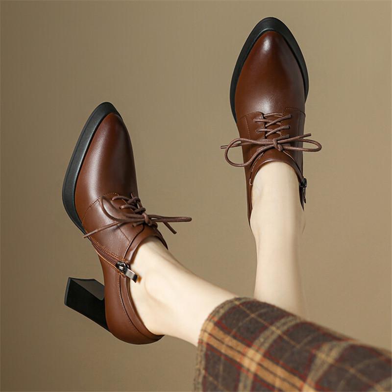 Fashion New Spring Genuine Leather Women Shoes Pointed Toe Women Pumps Shoes for Women High Heels Zapatos Mujer Loafers Ladies Shoes