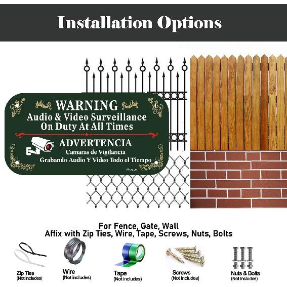 2 Pack Audio & Video Surveillance On Duty At All Times Sign, 12 x 6 inch Rust Free Aluminum Sign, Weather Resistant, Waterproof, Durable Ink, Easy to