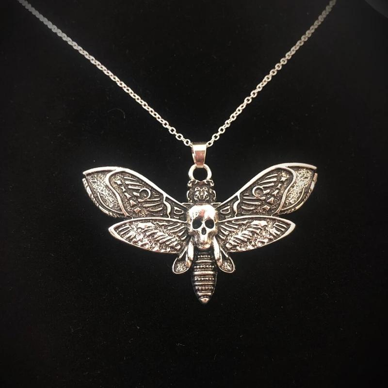 Todesmotte Halskette Anhänger 18 Zoll Kette Totenkopf Gothic Schmetterling Rock Emo Goth Silber 18 Zoll Starke Kette