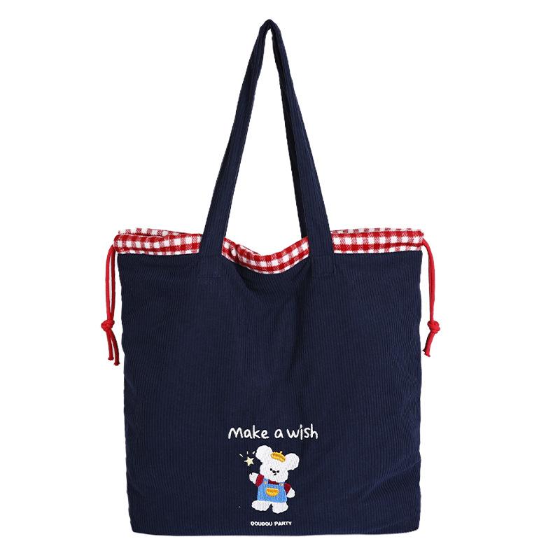 

Новая модная корейская версия милой сумки через плечо в студенческом стиле, большая вместимость, простая и универсальная вельветовая сумка темно-синий