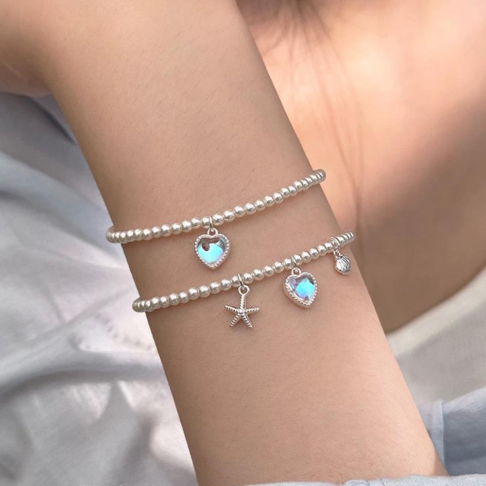 Bracciale di Lusso in Argento Sterling con Stella Marina e Perla di Conchiglia per Donna, Moda Lusso Leggero