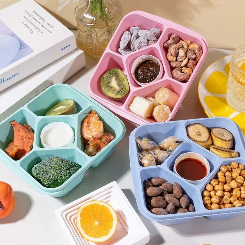 New Wheat Straw Snack Containers 5 Compartments Microwave Safe Food Storage Boxes Reusable Meal Prep Lunch Box for Adults
