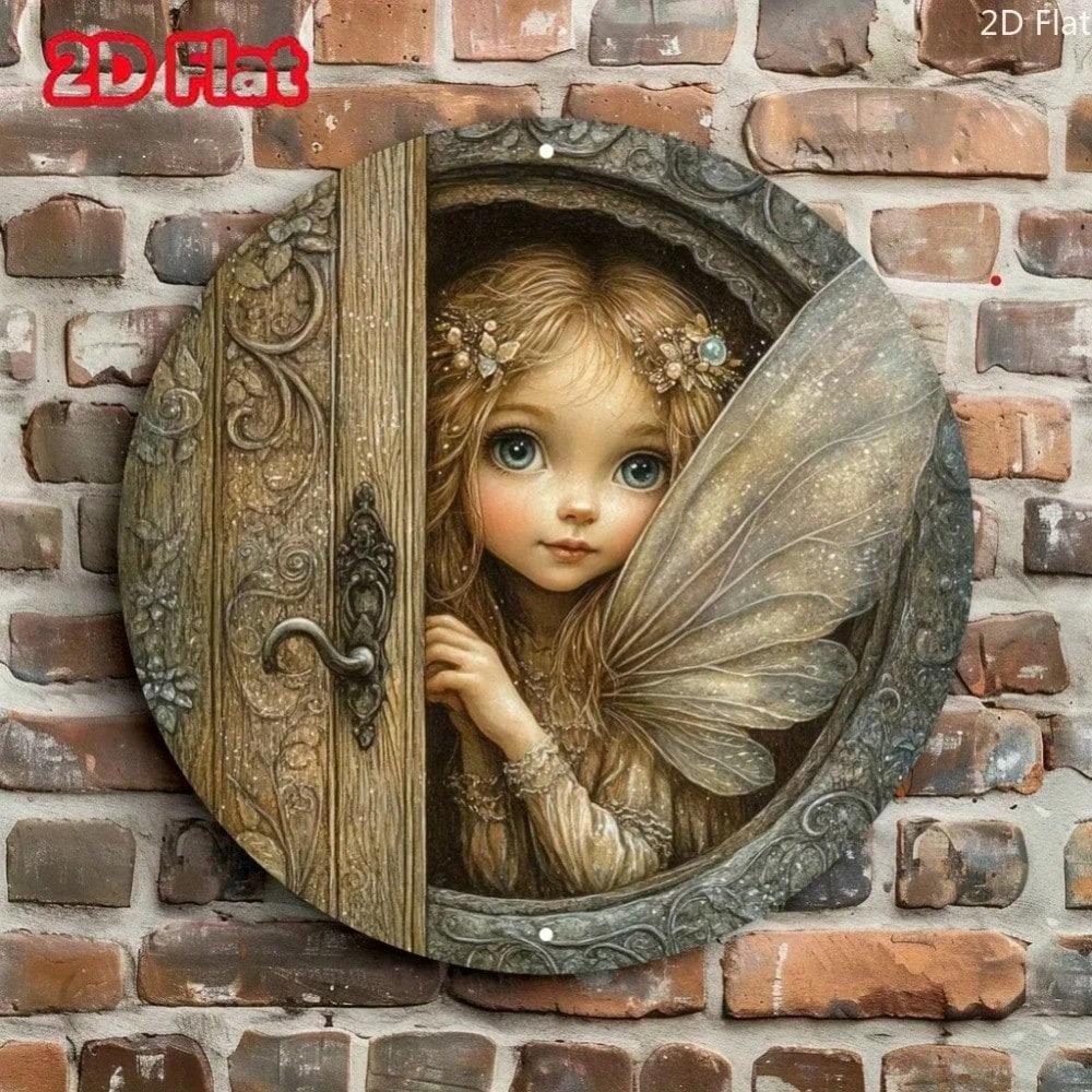 2D Enchanted Fairy Door Metal Wall Art, Vibrant Eyes Garden Decor