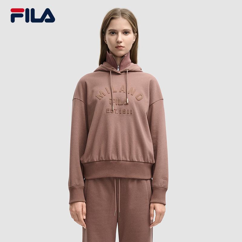 FILA Milano Series Fashion Trend Retro Sports Style Letter Print Loose Hoodie Women hoodies Red F11W545202FPR