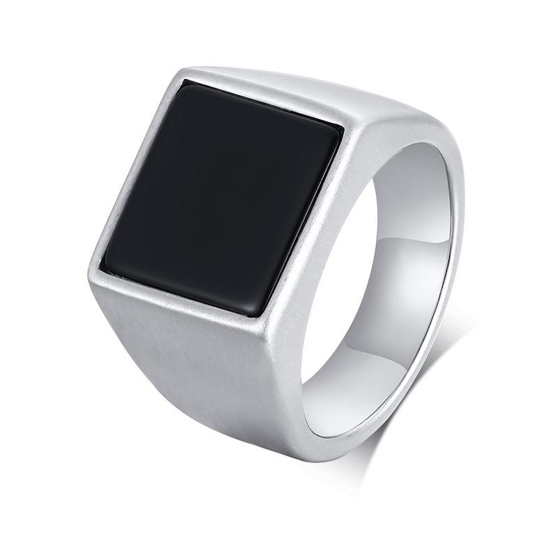 Vnox Anello Sigillo Quadrato con Top Smaltato da 14 mm per Uomini Ragazzi, Acciaio Inossidabile Nero con Timbro Superiore Smaltato, Anello Maschile Semplice Punk