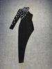 European & American High-End Sexy One-Shoulder Studded Bandage Dress - Long-Sleeved, Slim-Fitting, Luxurious.