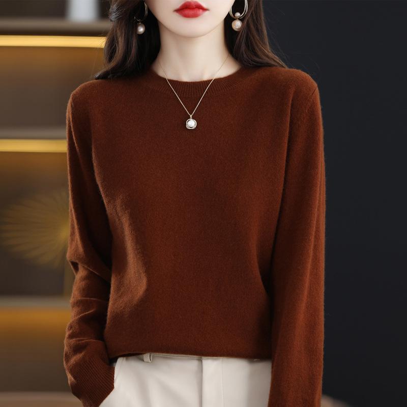 GMXIA Autumn Winter Loose Foreign Air Soft Waxy Chunky Crew Neck Pullover with A Sweater On The Outside