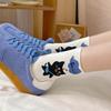 Cute Cartoon Cat Print Mid-tube Socks For Women Spring Autumn Knitted Sweat Absorb Sock Female Ins Korean Harajuku Long Socks