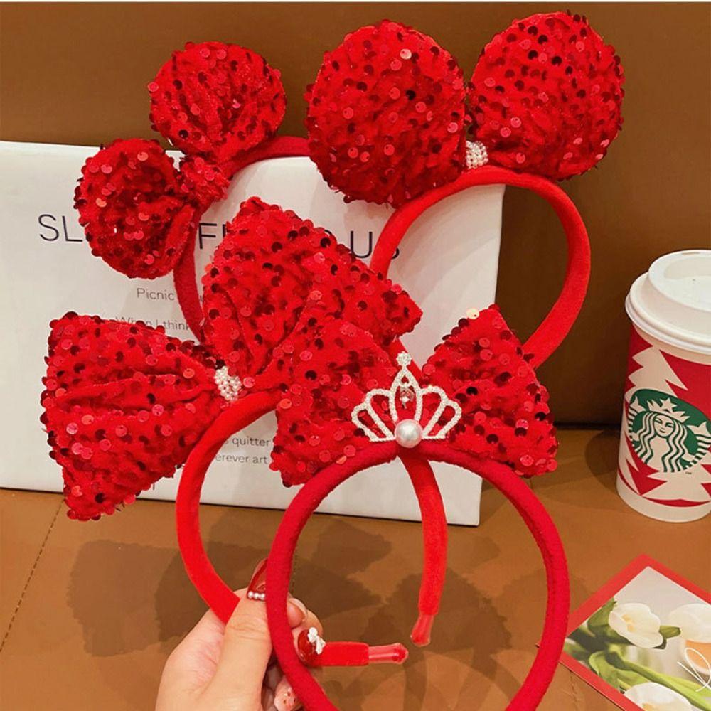 Sequin Children Headband Bowknot Red Bow Hairband Sweet New Year Headwear  Baby