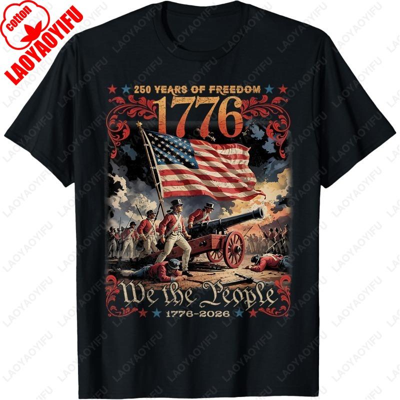 250 Years of Freedom Retro USA Flag Since 1776 2026 Independence Day TShirt Trend Classics Nostalgia Tees Men Women Cotton Tops