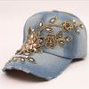 Fashion Hat Women's Diamond Golden Silk Flower Denim Baseball Cap Fashion Outdoor Shade Sun Protection Cap Casual Trendy Cap