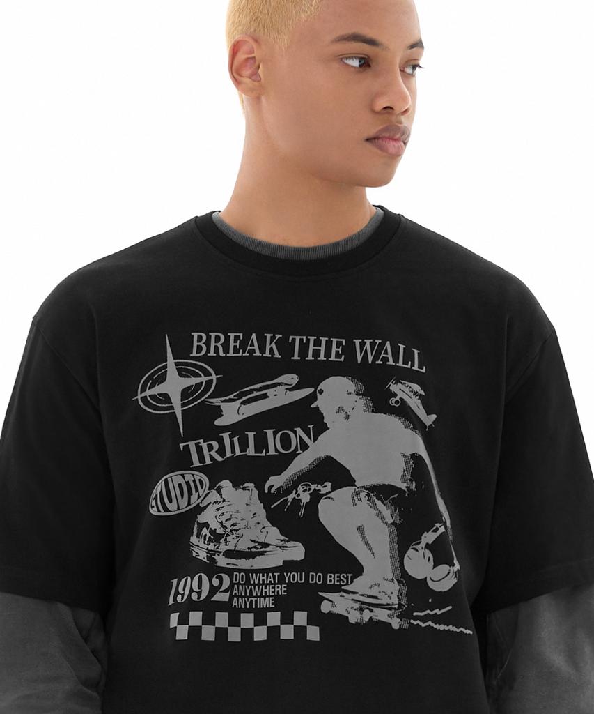 TRILLION Skateboard Pigment Graphic Short Sleeve T-Shirt (Black)