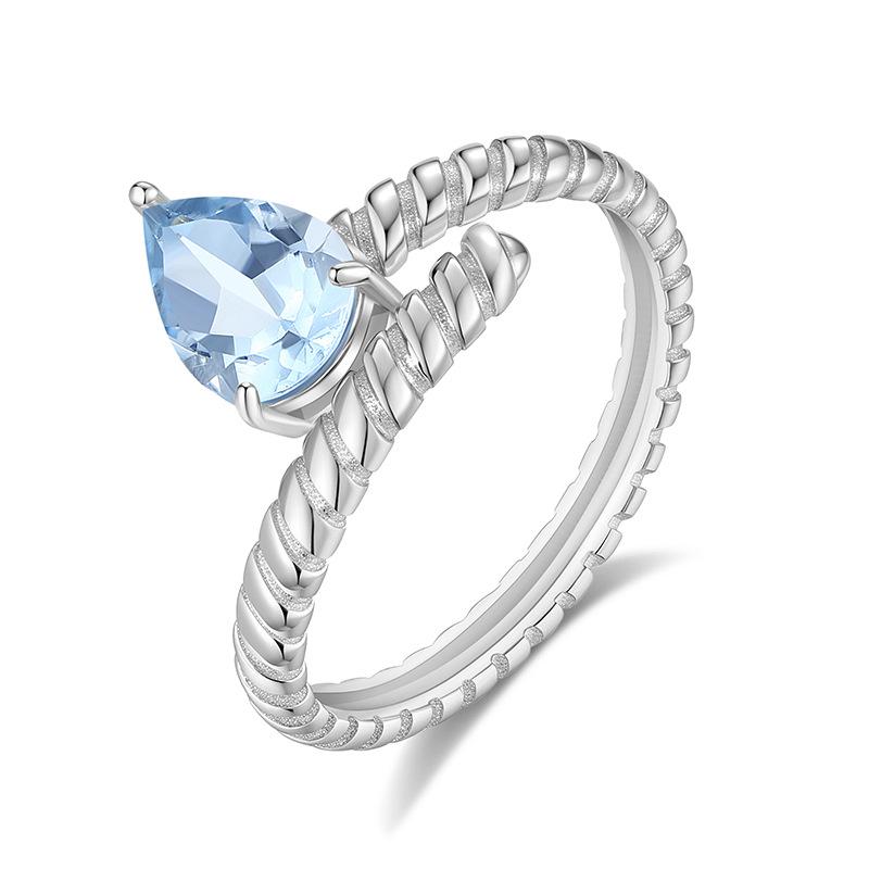 

Adjustable S925 Sterling Silver Ring Natural Color Gem Inlaid Light Luxury Fashion Women Crystal Ring live mouth
