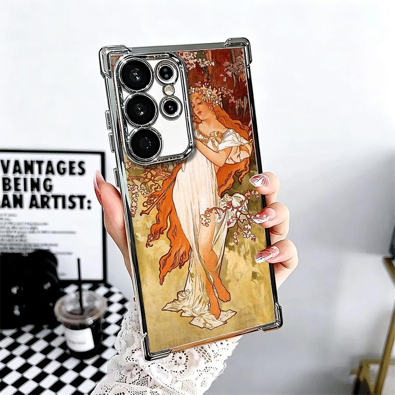 Vintage Alfons Mucha Primavera Plating Phone Case For Samsung Galaxy S24 S25 FE S26 Edge S23 Ultra S22 S21 Plus S20 Anti-Fall Ai
