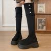 Small Man Height Increase Over Knee High Boots Women's 2025 Autumn New Retro Square Heel Thick Sole Thin Sleeve Fashion Boots