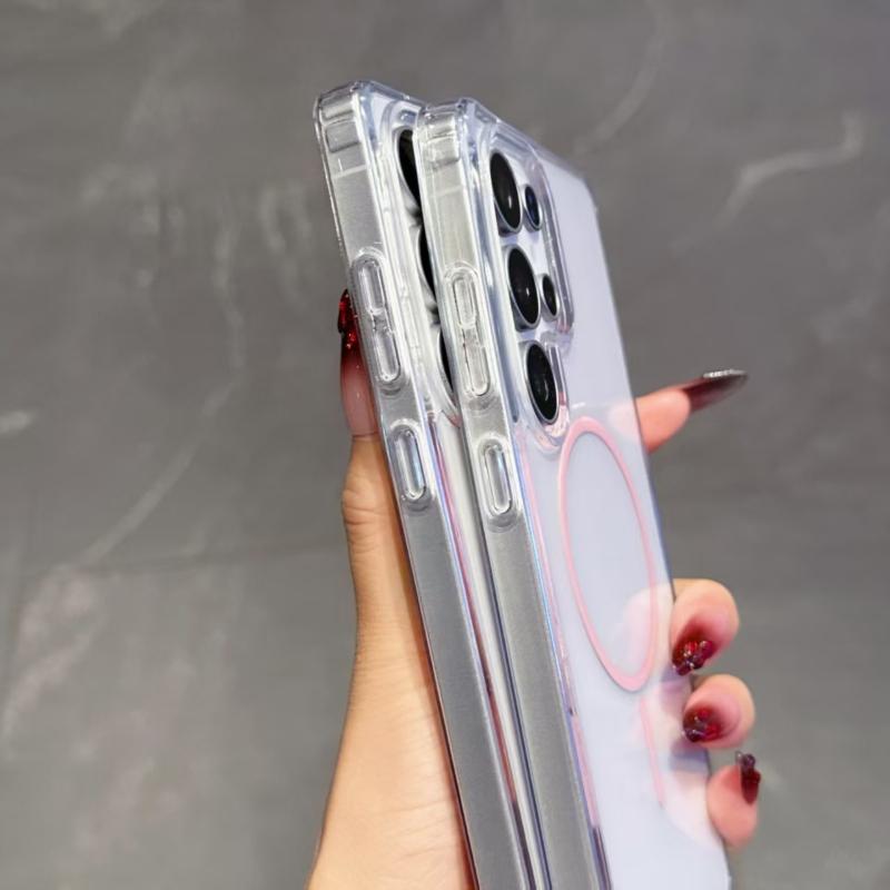 For Samsung Galaxy S25 Ultra S22 S23 FE S24 Plus Edge Phone Case Magsafe Magnetic Wireless Charge Clear Hard Cover Funda Capa