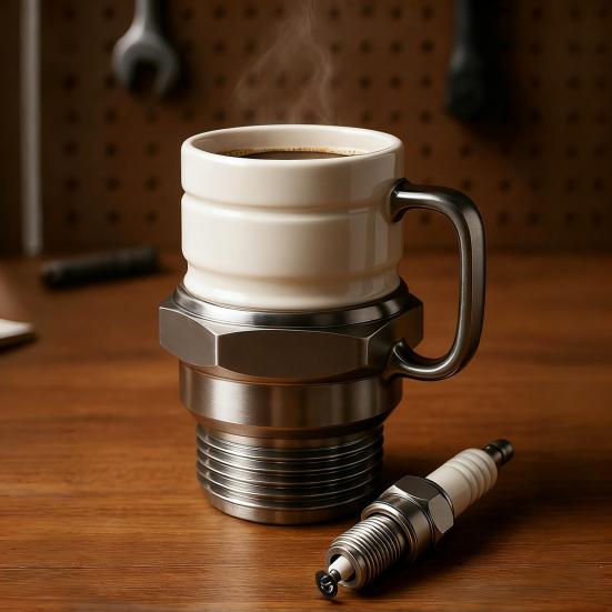 Spark Plugs Mug Creative Car-Themed Coffee Cup with Insulated Stainless Steel Liner Unique Gift for Auto Enthusiasts & Mechanics