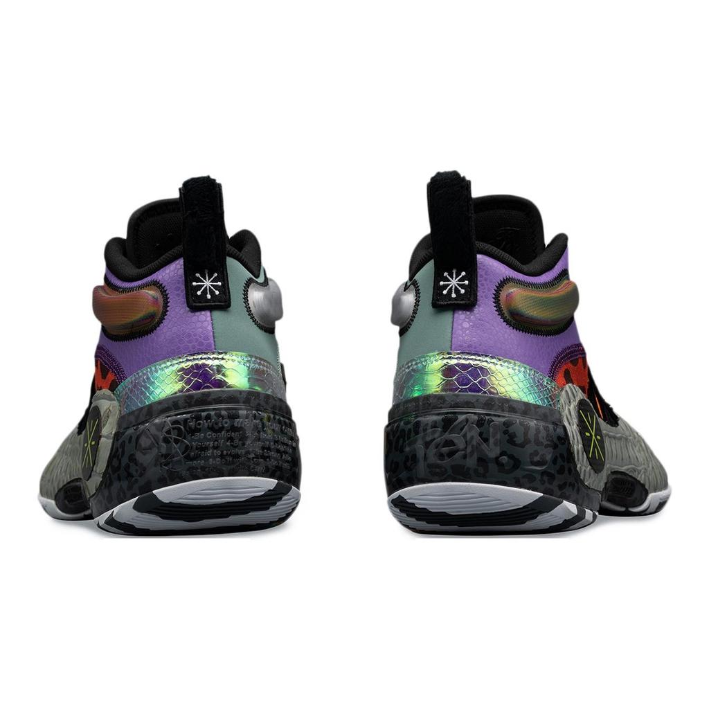 New LiNing WOW 10 Zoo Cushioned Slip Resistant Mid Top Basketball Shoes Men's Black Purple Blue ABAS075-3