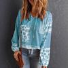 Women V Neck Casual Long Sleeve Floral Print Blouse Loose Fit Lightweight Pullover Top for Everyday Wear