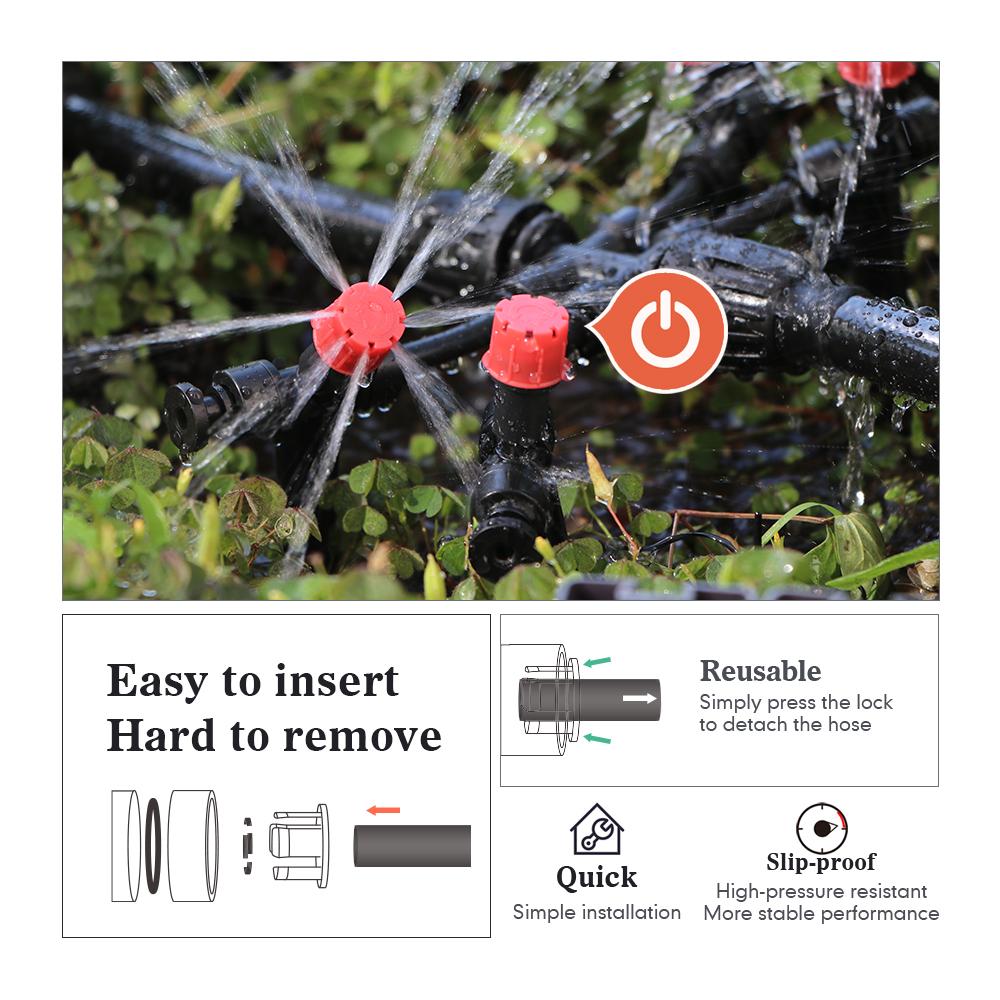 1/4″ 8-hole Sprinkler with Stake 360° Adjustable Dripper Quick Connect Garden Irrigation Pot Plants Agriculture Watering Fitting
