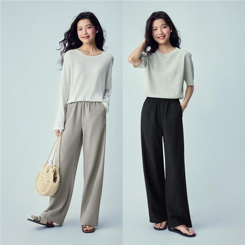 Giordano Women's Elastic Waist Drapey Straight Leg Casual Pants