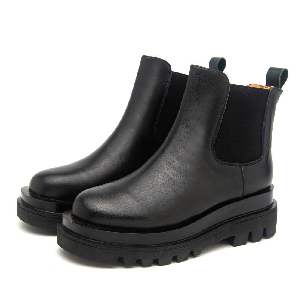 Placck Chelsea Genuine Side Platform Plus Size Women's Boots, Leather, Gore, Sole, Leg-Slimming, Casual, (Height 23cm)
