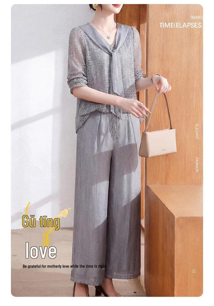 Elegant Spring Suit: Stylish and Loose Two-Piece Set for Middle-Aged Women, Perfect Gift for Mother's Day