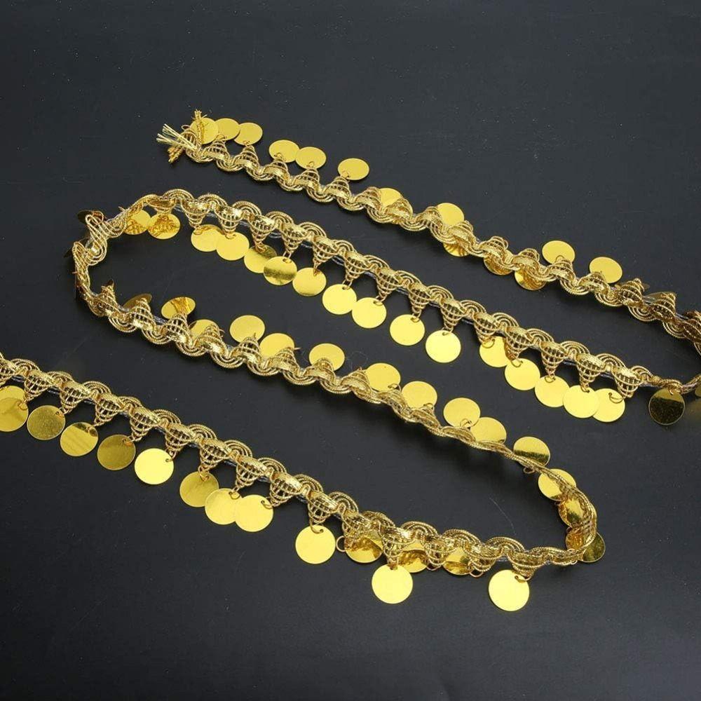 Creative Belly Dance Waist Chain Golden Pendant Sequins Lace Trim  Stage Costume
