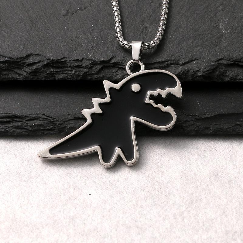 Doppelseitiger Öltropf-Dinosaurier Hip-Hop Herbst und Winter Niedliches Tier-Paar Accessoires Anhänger Halskette für Männer und Frauen