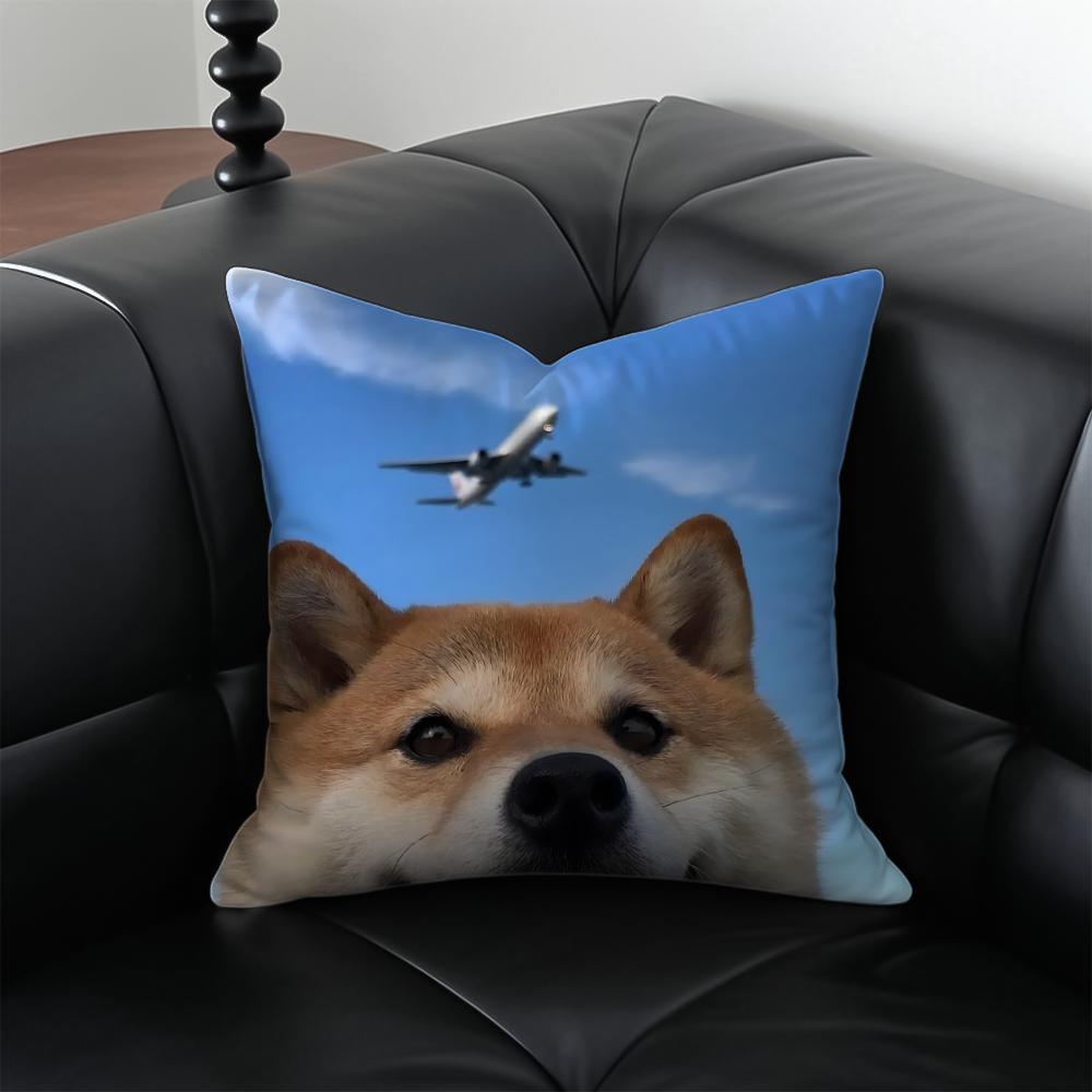 Cute Shiba Inu Cushion Cover Pillow Case Anti-Dustmite Invisible Zipper Silky Plush Cushion