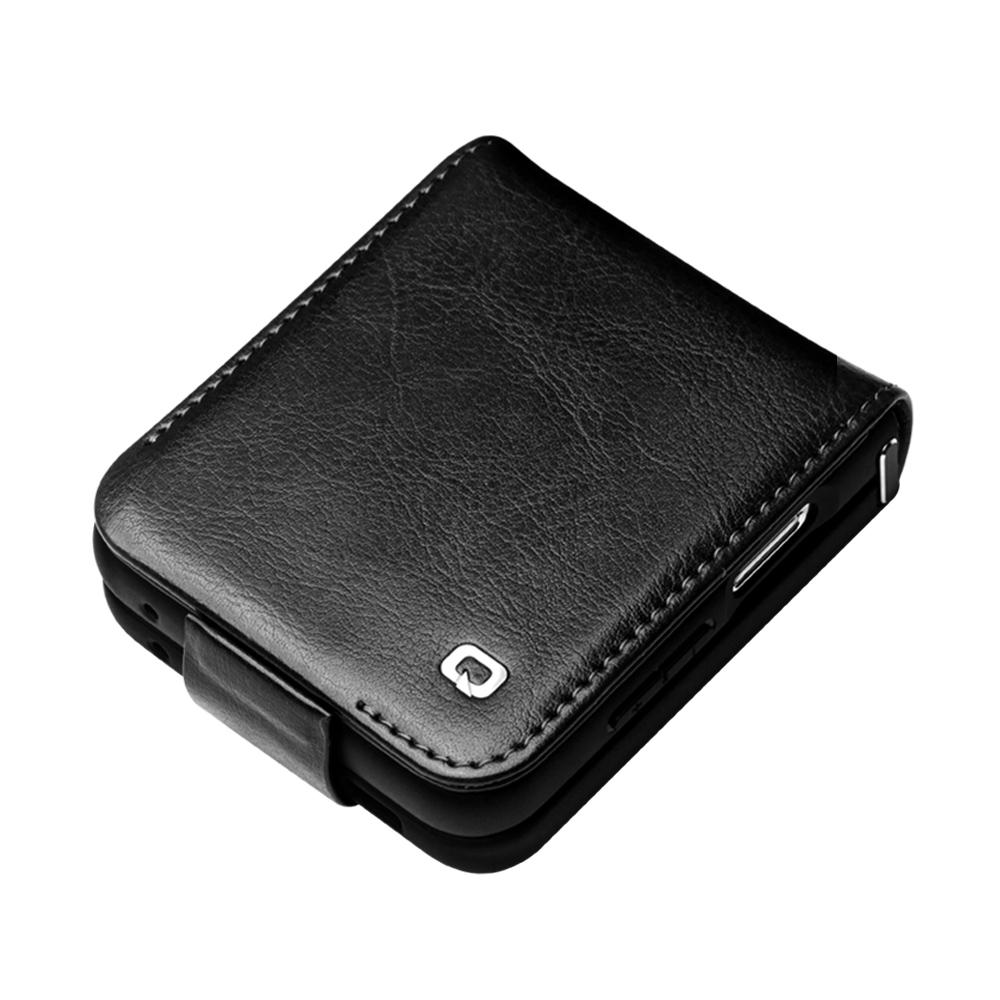 QIALINO For Samsung Galaxy Z Flip5 5G Genuine Cow Leather+PC Phone Case Card Holder Slim Fit Cover