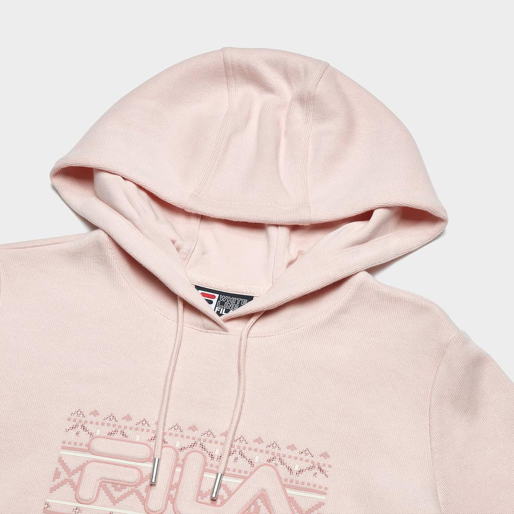 Fila Solid Color Hooded Knit Pullover Sweatshirt Women Tops Cinnamon Apricot F11W347201ALP