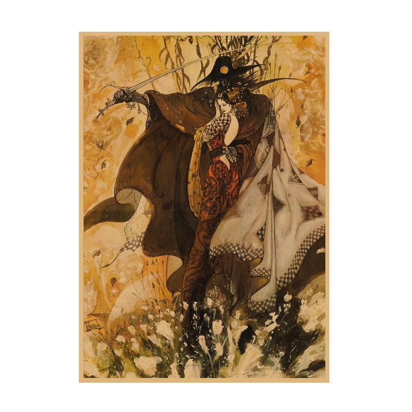 Yoshitaka Amano Retro Japanese Illustration Poster for Bar & Restaurant Wall Decor
