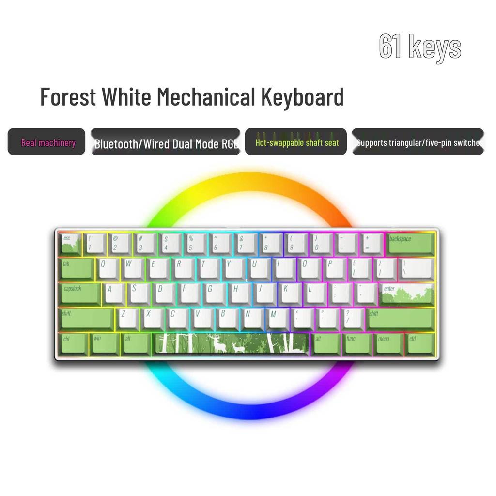 Dual-Mode 61-Key Wireless/Wired Mechanical Keyboard - Compact, Portable, Silent Gaming/Office Design for Girls