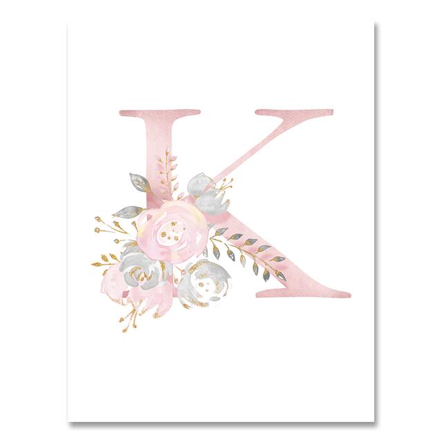 Personalized Poster Baby Name Custom Canvas Painting Nursery Prints Pink Flowers Wall Art Pictures For Girls Room Decoration No Frame