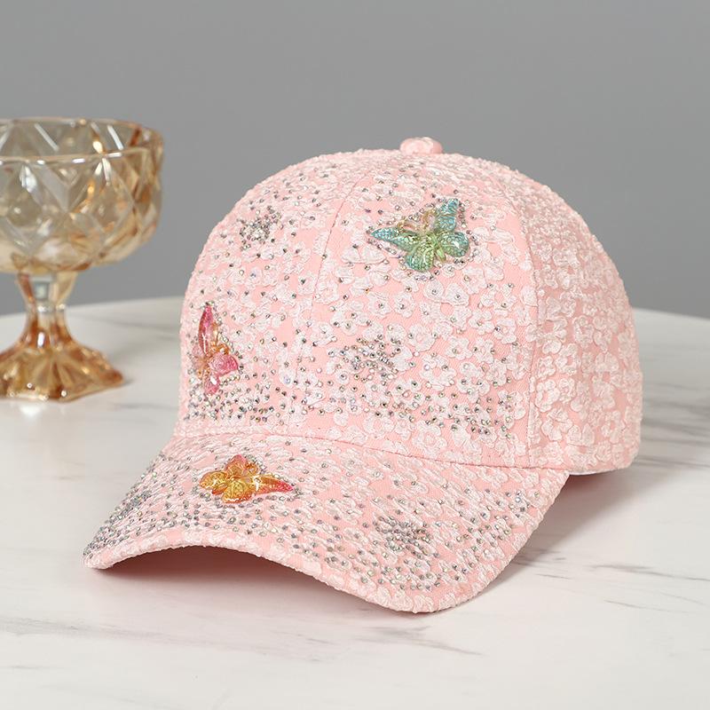 New hat comfortable breathable linen baseball cap butterfly diamond outdoor sunshade sun hat cap women